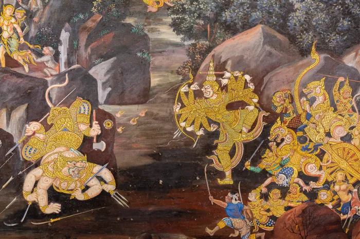 Epic Thai Mythology Battle Mural Canvas wall art print | PrintPosters.in